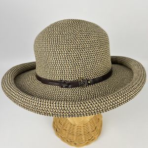 San Diego Hat Co‎ Mixed Brown Paperbraid Roll-Brim Hat with Leather Band